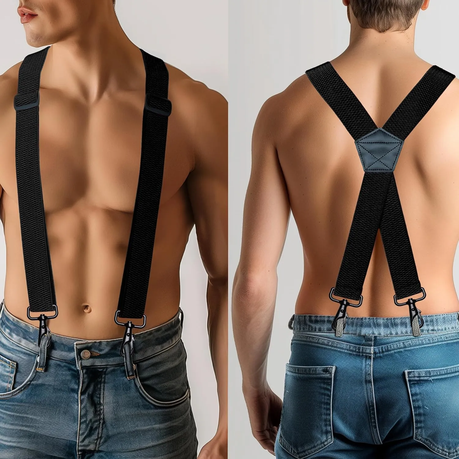 1.48" Wide Heavy Duty Suspender with 4 Swivel Hooks for Jeans Pants