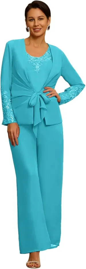 3 Piece Formal Pant Suits for Mother of The Bride for Women Wedding Guest Dressy Suit Gown with Jacket