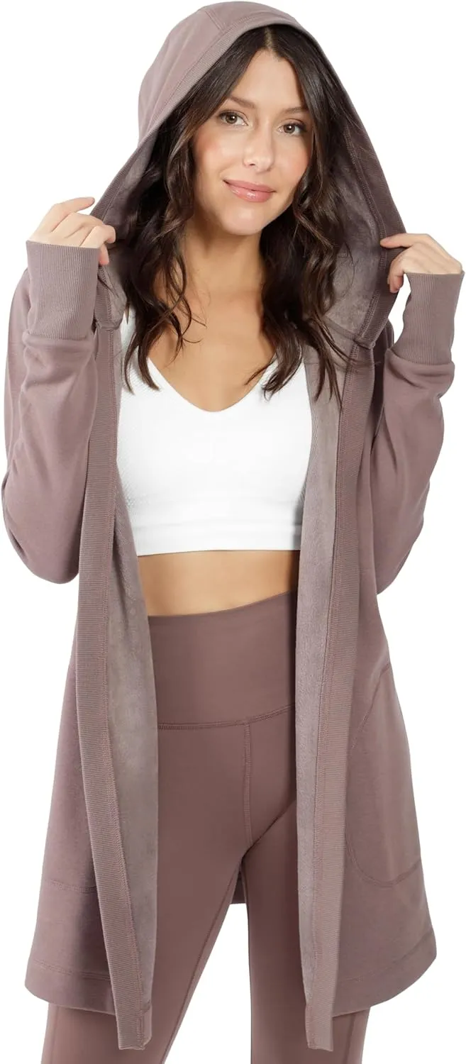 90 Degree By Reflex Heavy Fleece Open Hooded Cardigan