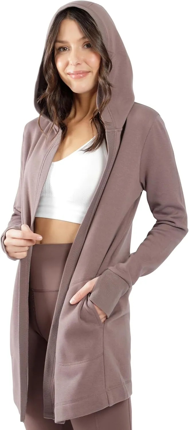 90 Degree By Reflex Heavy Fleece Open Hooded Cardigan