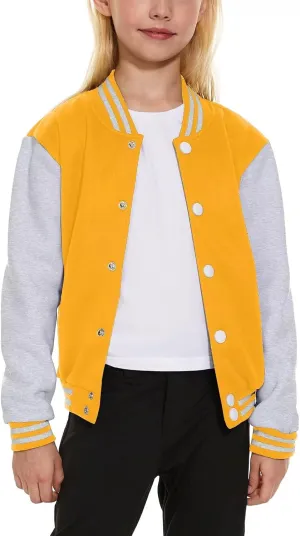 ACEFAST INC Kids Baseball Jacket School Varsity Uniform Casual Sweatshirt Girls Sweater Jacket Baseball Solid Color