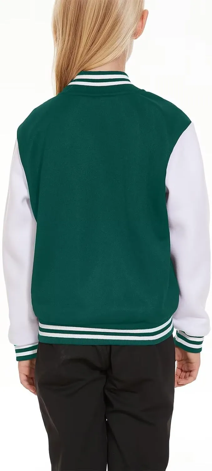 ACEFAST INC Kids Baseball Jacket School Varsity Uniform Casual Sweatshirt Girls Sweater Jacket Baseball Solid Color