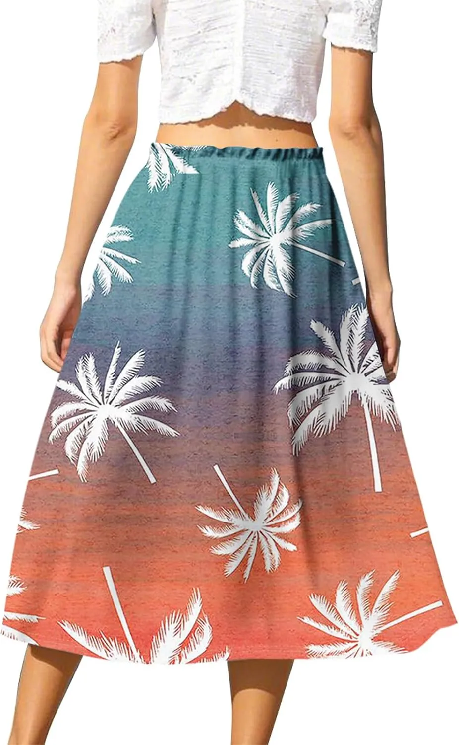 ADHOWBEW Long Skirts for Women A Line Flowy Beach High Waisted Midi Length Trendy Cute Plus Size Casual Ruffle Summer Skirts