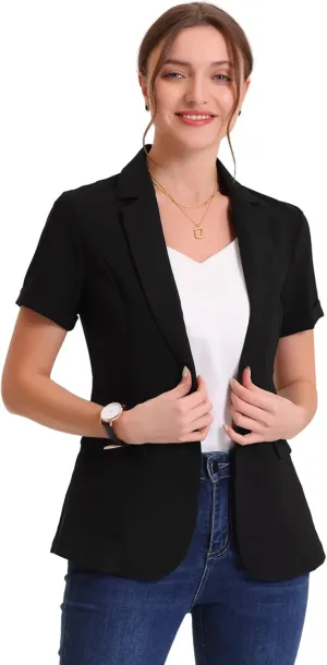 Allegra K Women's 1 Button Blazer Jacket Office Business Short Sleeve Blazer