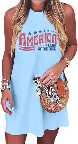 American Flag Tank Dress for Women 4th of July Patriotic Graphic Sleeveless Mini Dress Casual Vacation Short Dresses