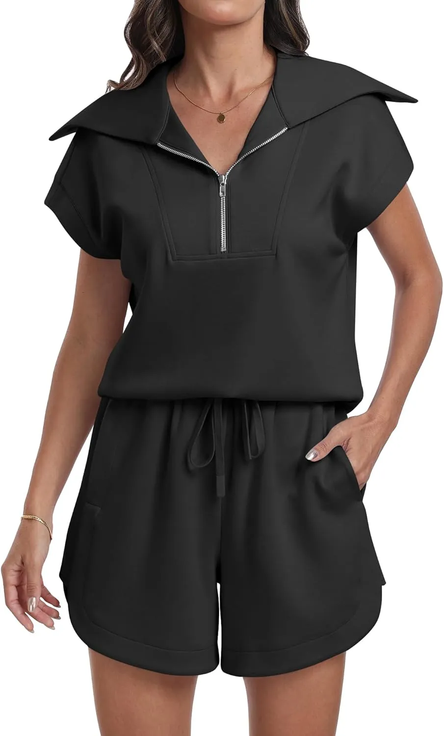 ANRABESS Two Piece Sets for Women Summer Half Zip Short Set Sweatsuit 2 Piece Outfits Sweat Lounge Sets Tracksuit