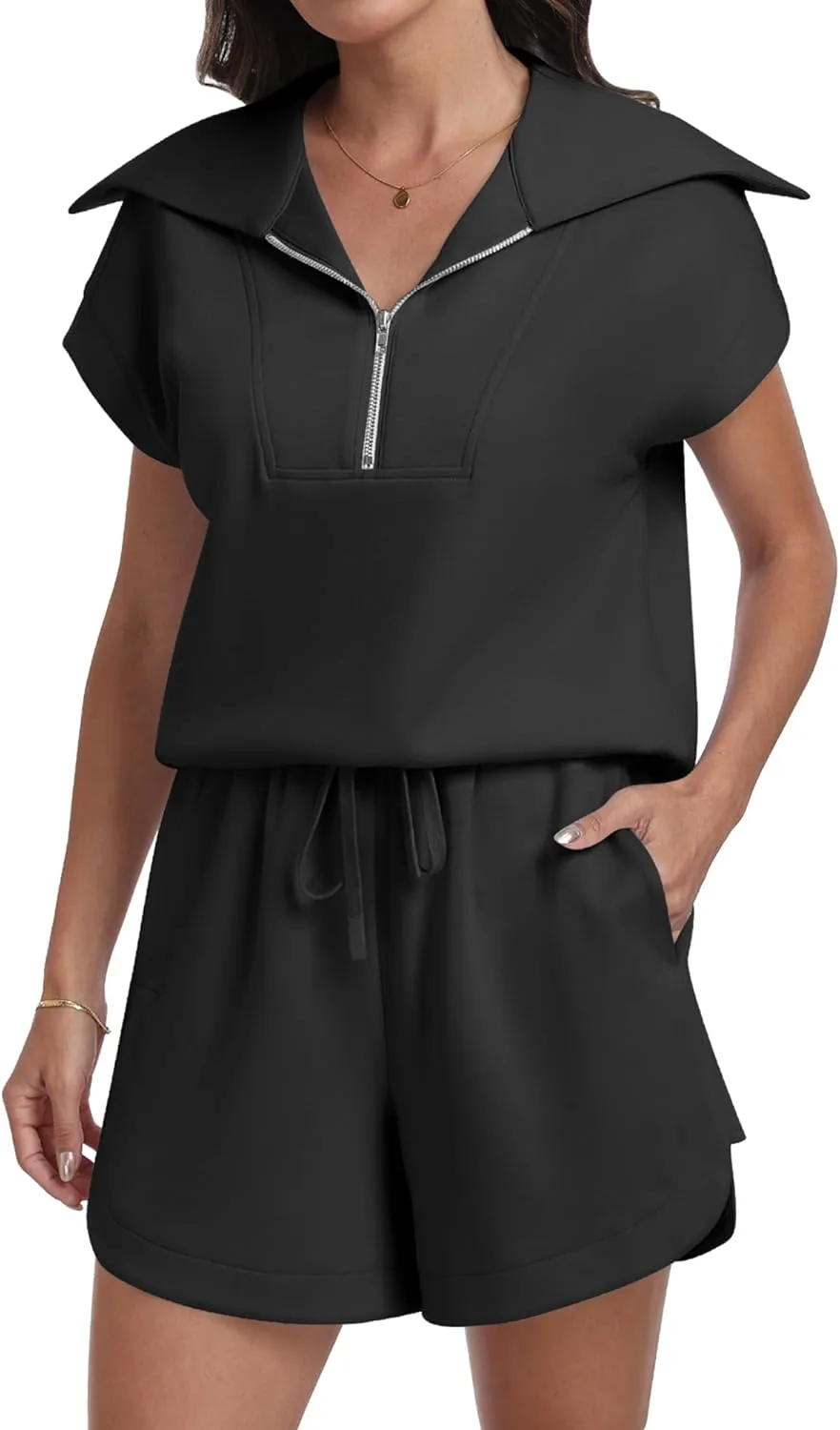ANRABESS Two Piece Sets for Women Summer Half Zip Short Set Sweatsuit 2 Piece Outfits Sweat Lounge Sets Tracksuit