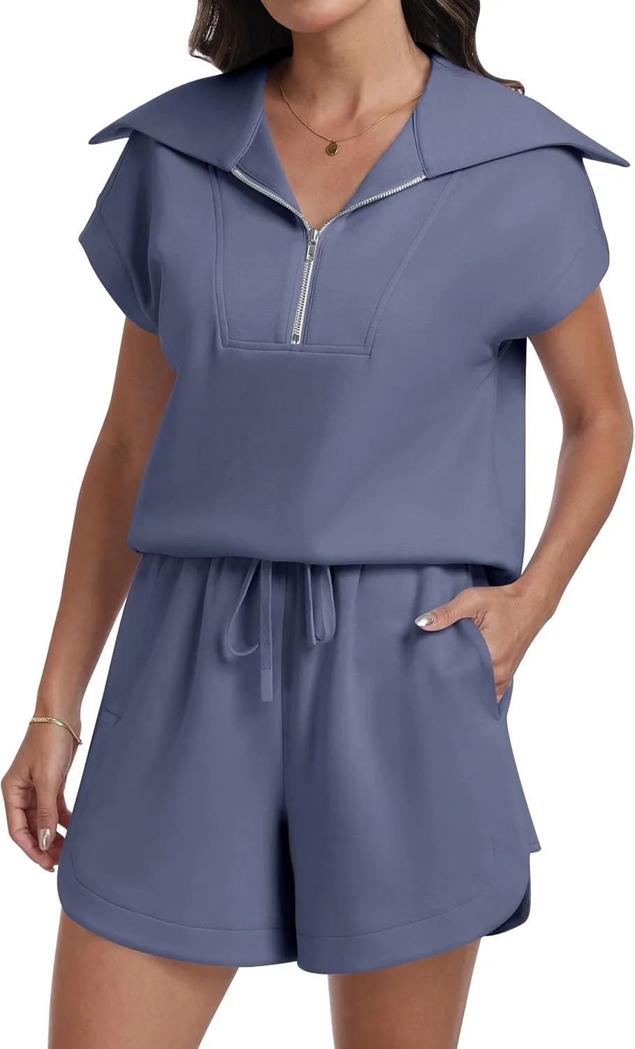 ANRABESS Two Piece Sets for Women Summer Half Zip Short Set Sweatsuit 2 Piece Outfits Sweat Lounge Sets Tracksuit