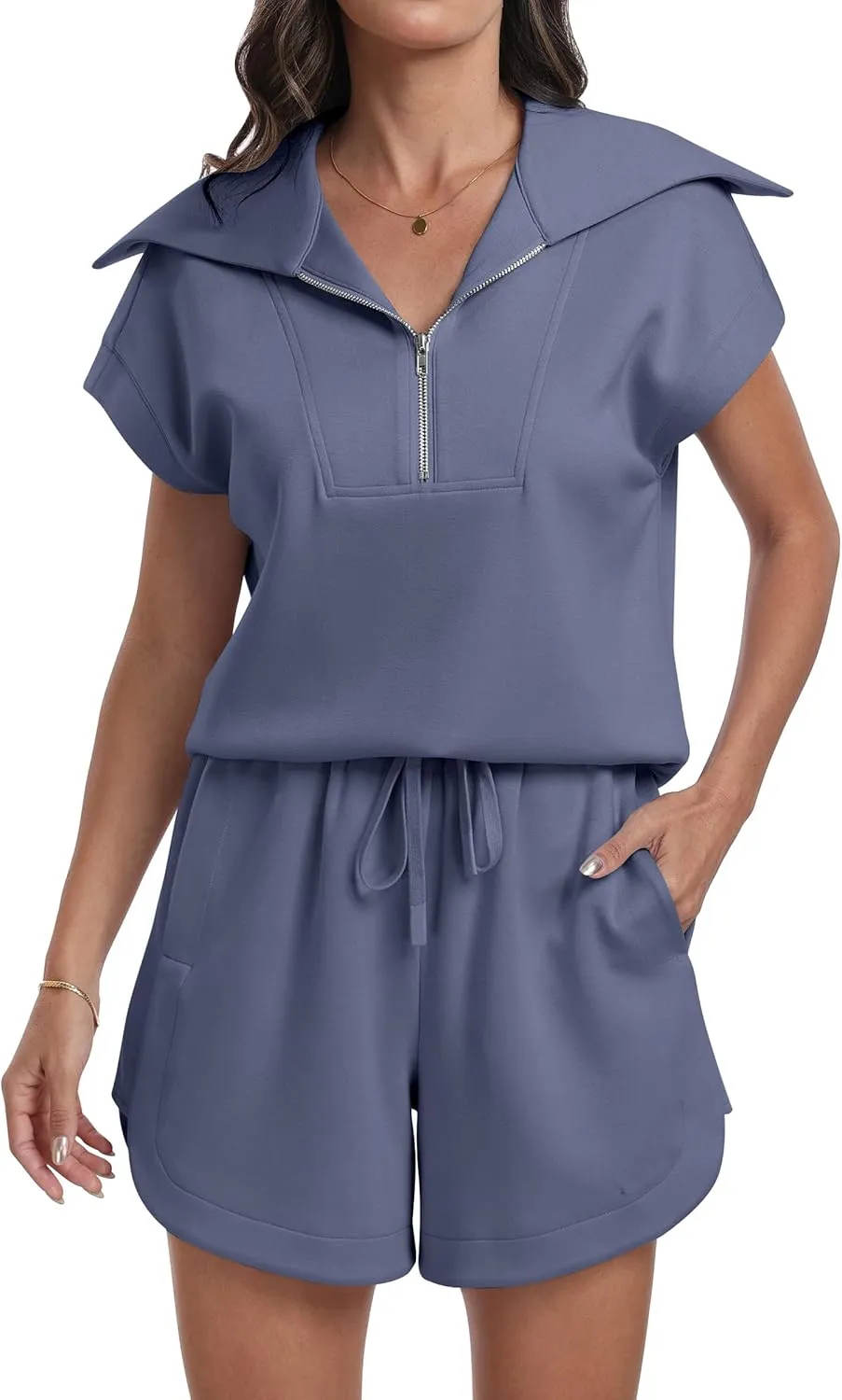 ANRABESS Two Piece Sets for Women Summer Half Zip Short Set Sweatsuit 2 Piece Outfits Sweat Lounge Sets Tracksuit