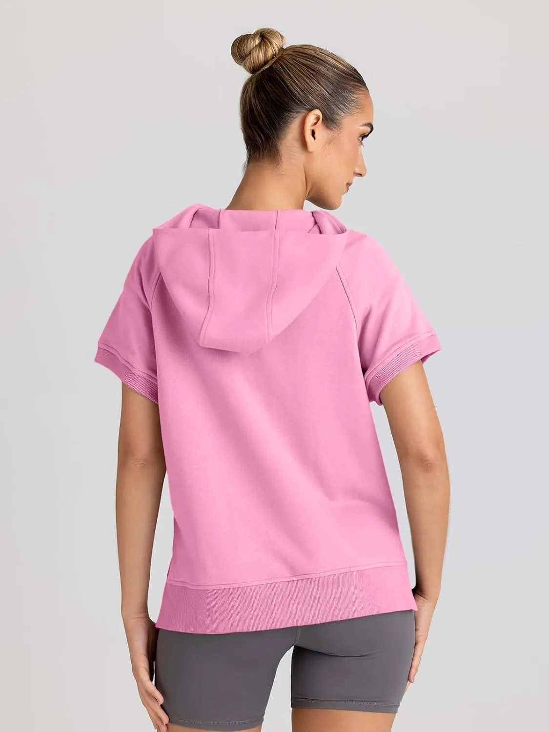 AUTOMET Oversized Hoodies for Women Short Sleeve Half zip Sweatshirt Fleece Loose Fit Pullover 2025 Fall Fashion Outfits