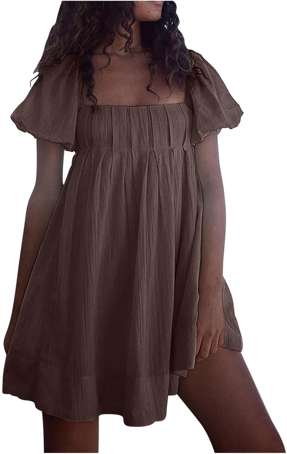 Babydoll Dress for Women 2024 Cute Puff Sleeve Dress Square Neck Short Dress High Waist Ruffle A Line Mini Dresses