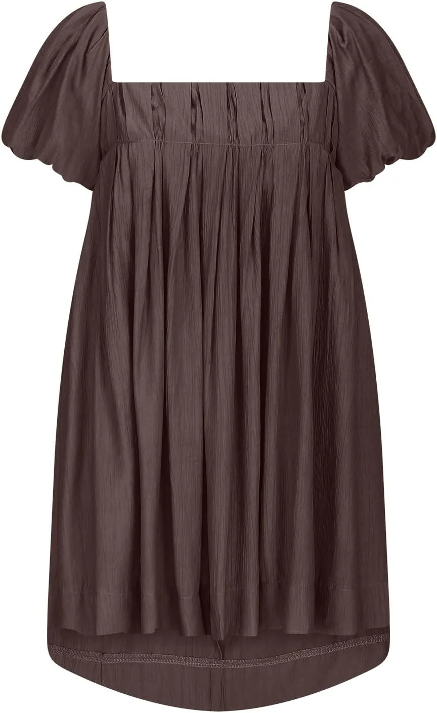 Babydoll Dress for Women 2024 Cute Puff Sleeve Dress Square Neck Short Dress High Waist Ruffle A Line Mini Dresses