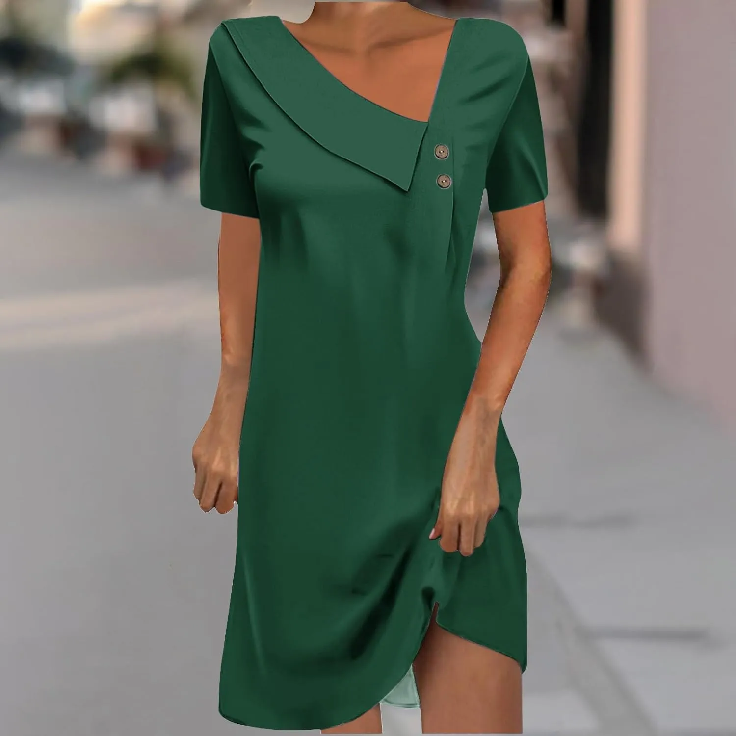 Beach Dresses for Women 2024 Vacation Slant V-Neck Short Sleeve Sundresses Summer Casual Fit Elegant Midi Dress