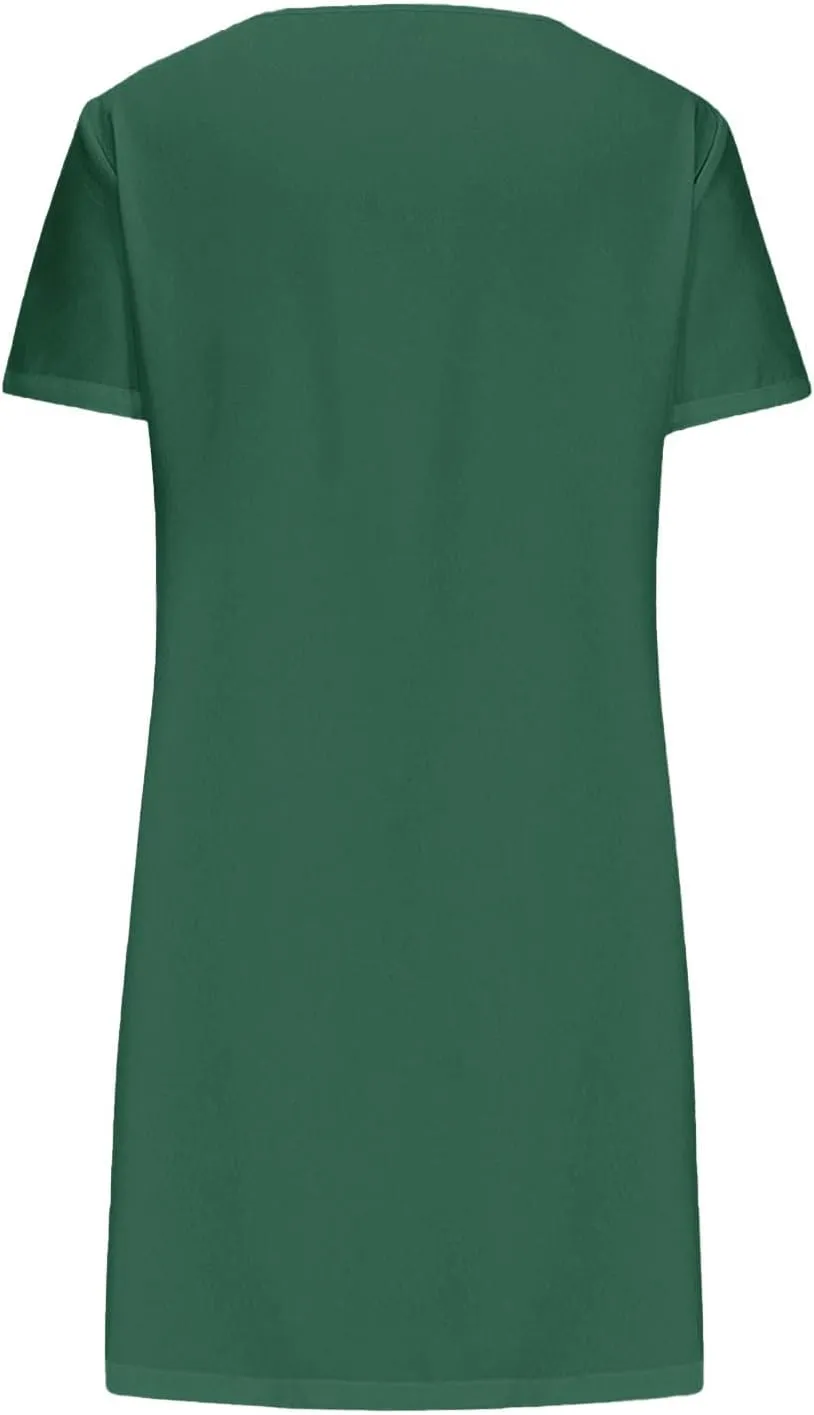 Beach Dresses for Women 2024 Vacation Slant V-Neck Short Sleeve Sundresses Summer Casual Fit Elegant Midi Dress