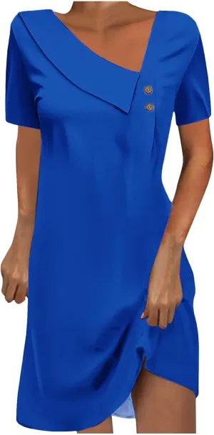 Beach Dresses for Women 2024 Vacation Slant V-Neck Short Sleeve Sundresses Summer Casual Fit Elegant Midi Dress