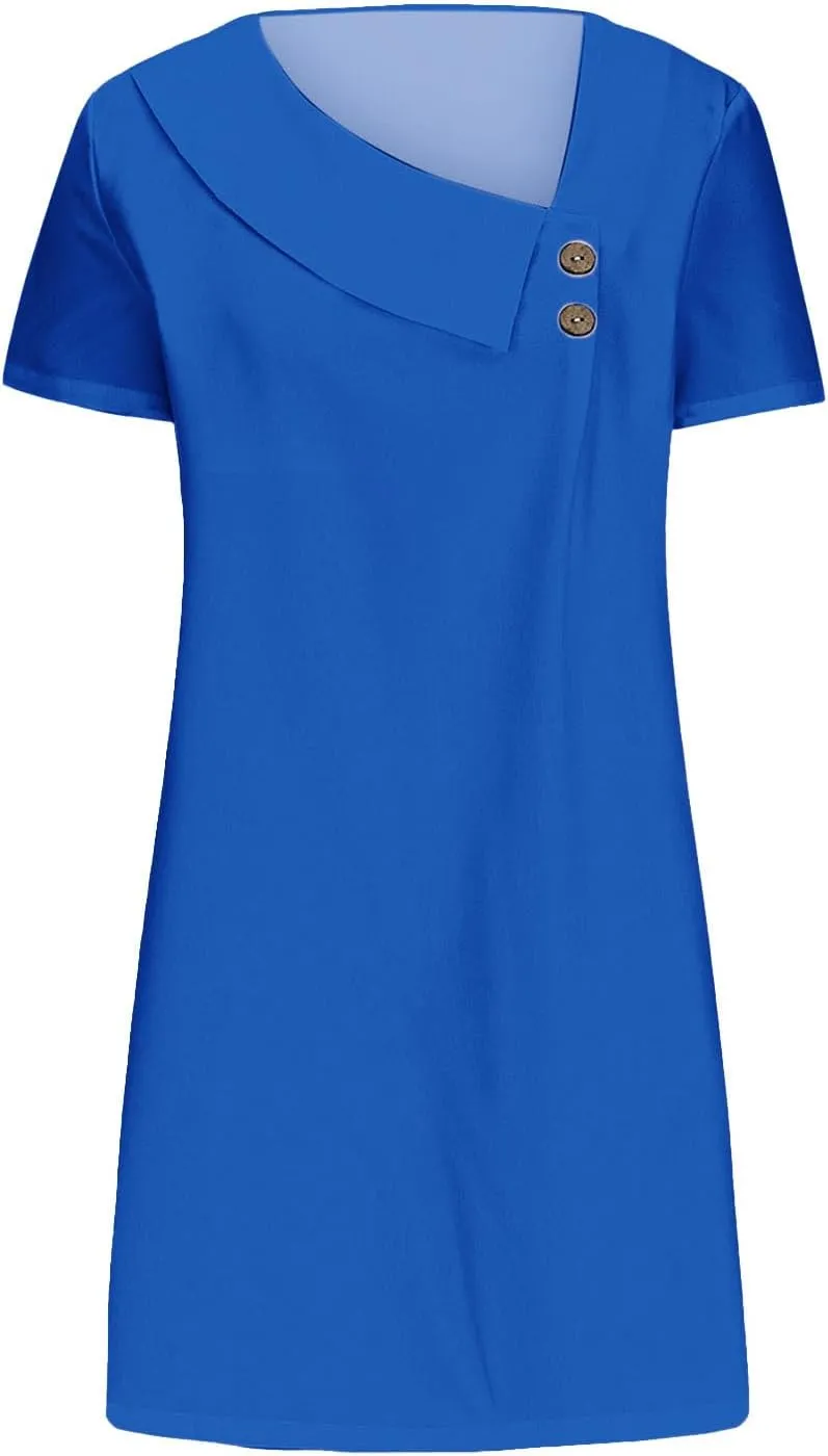 Beach Dresses for Women 2024 Vacation Slant V-Neck Short Sleeve Sundresses Summer Casual Fit Elegant Midi Dress