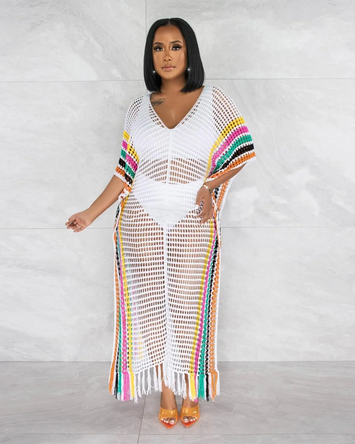 BFFBABY Women Hollow Out Cover Up Swimsuit Crochet Summer Bathing Swimwear Mesh Knit Beach Long Maxi Dress Vacation Outfits