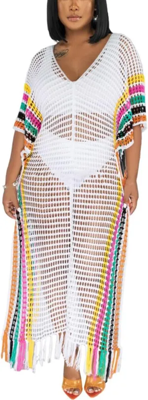 BFFBABY Women Hollow Out Cover Up Swimsuit Crochet Summer Bathing Swimwear Mesh Knit Beach Long Maxi Dress Vacation Outfits
