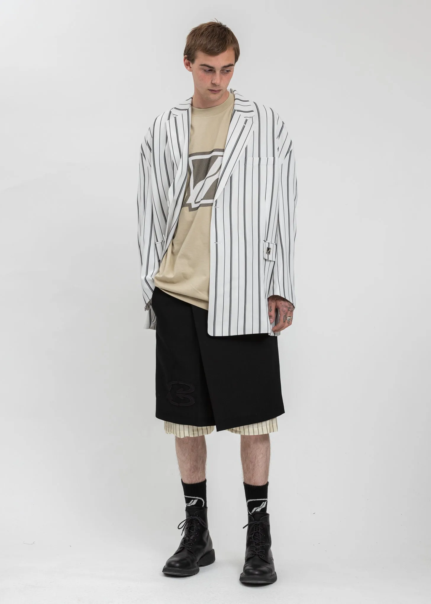 Black And White Stripe Oversized Single Jacket