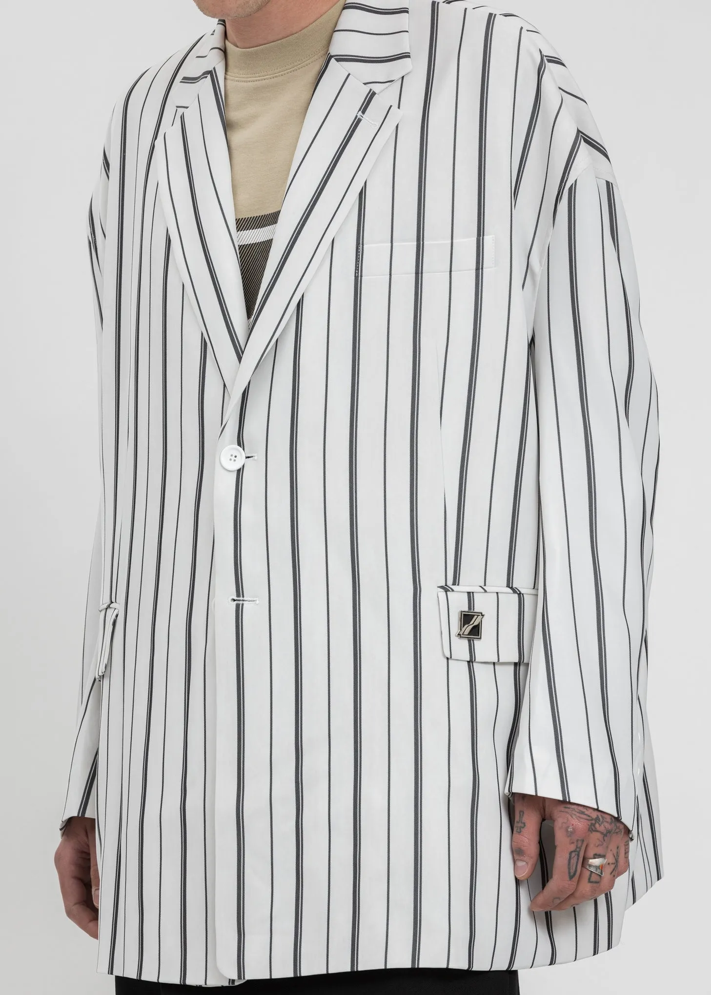 Black And White Stripe Oversized Single Jacket