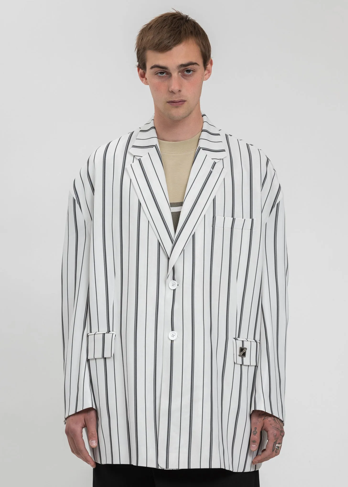Black And White Stripe Oversized Single Jacket
