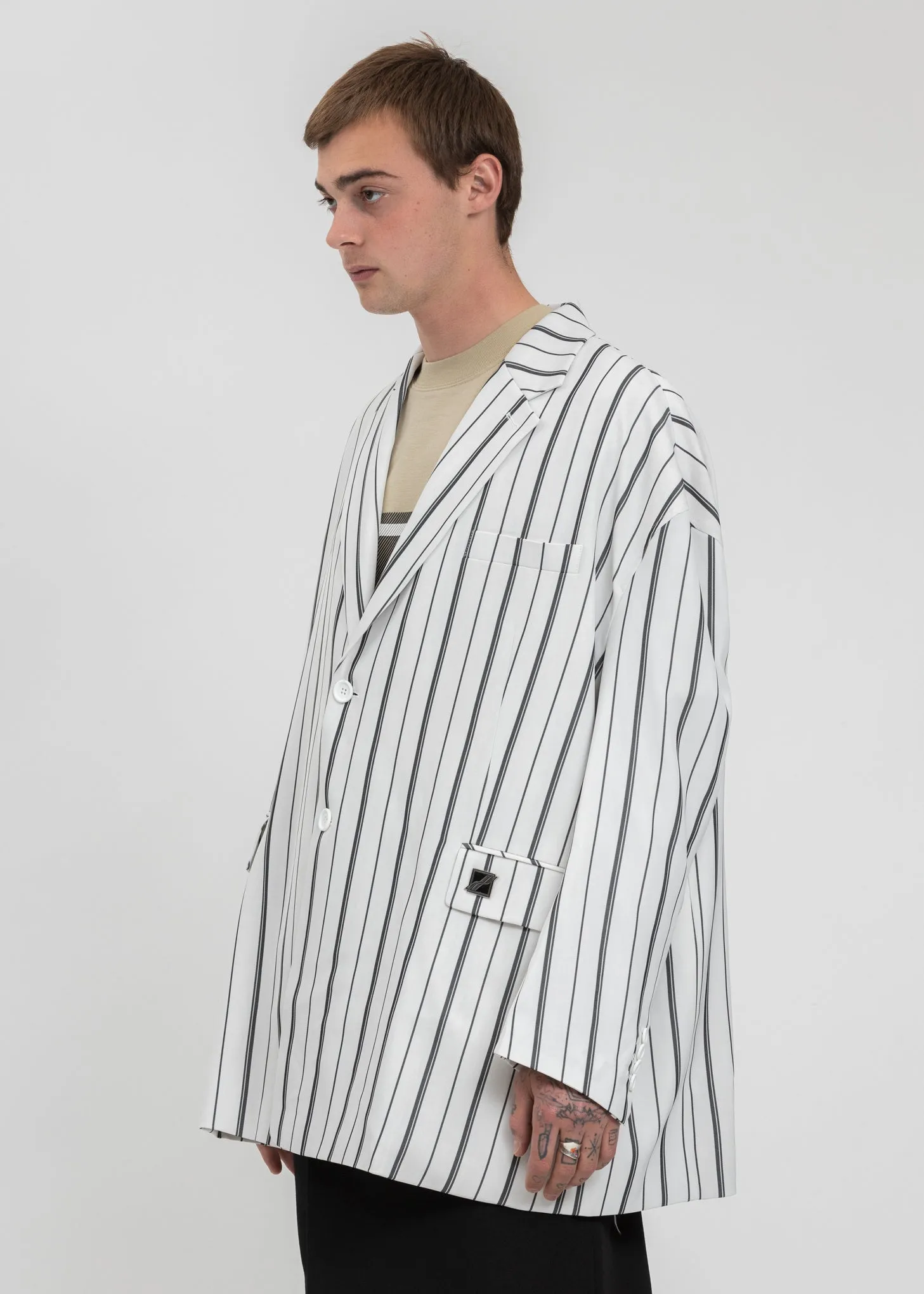 Black And White Stripe Oversized Single Jacket