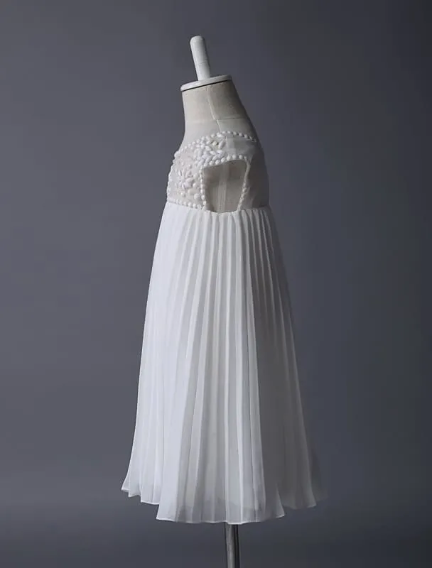 Boho Beaded Ivory Flower Girl Dress Soft Pleated Kids Party Dresses