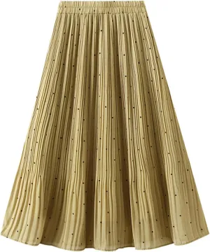 BTDECLAR Polka Dot Chiffon Skirts for Women Trendy Casual Bohemia Summer Pleated Skirt Elastic Waist Swing A-Line Midi Skirts
