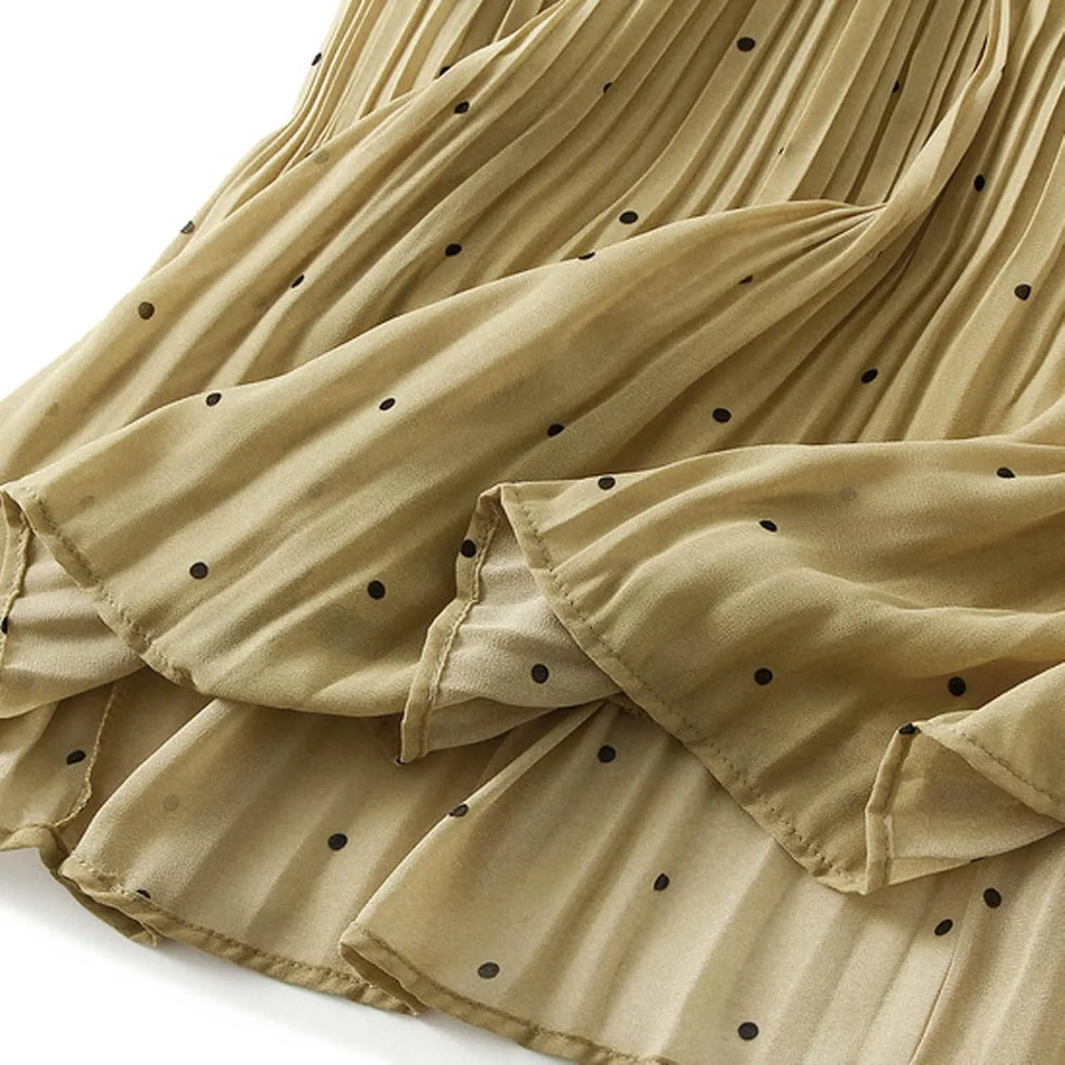 BTDECLAR Polka Dot Chiffon Skirts for Women Trendy Casual Bohemia Summer Pleated Skirt Elastic Waist Swing A-Line Midi Skirts