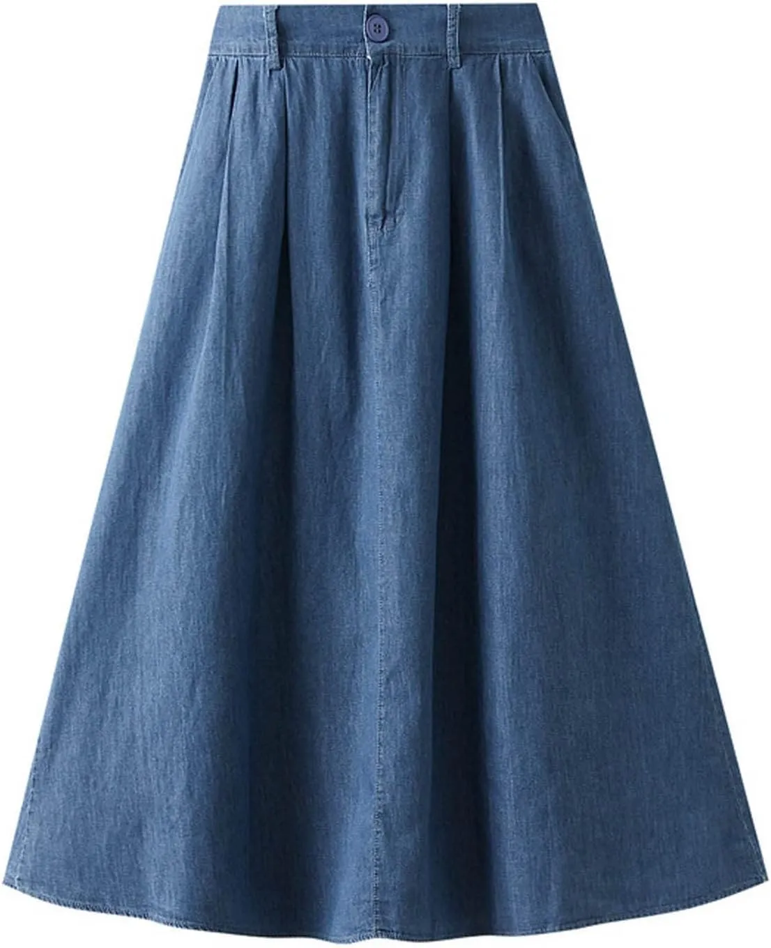 BTDECLAR Women's Pleated Long Denim Skirt High Waisted Button A-Line Summer Casual Streetwear Short Jeans Skirt with Pockets