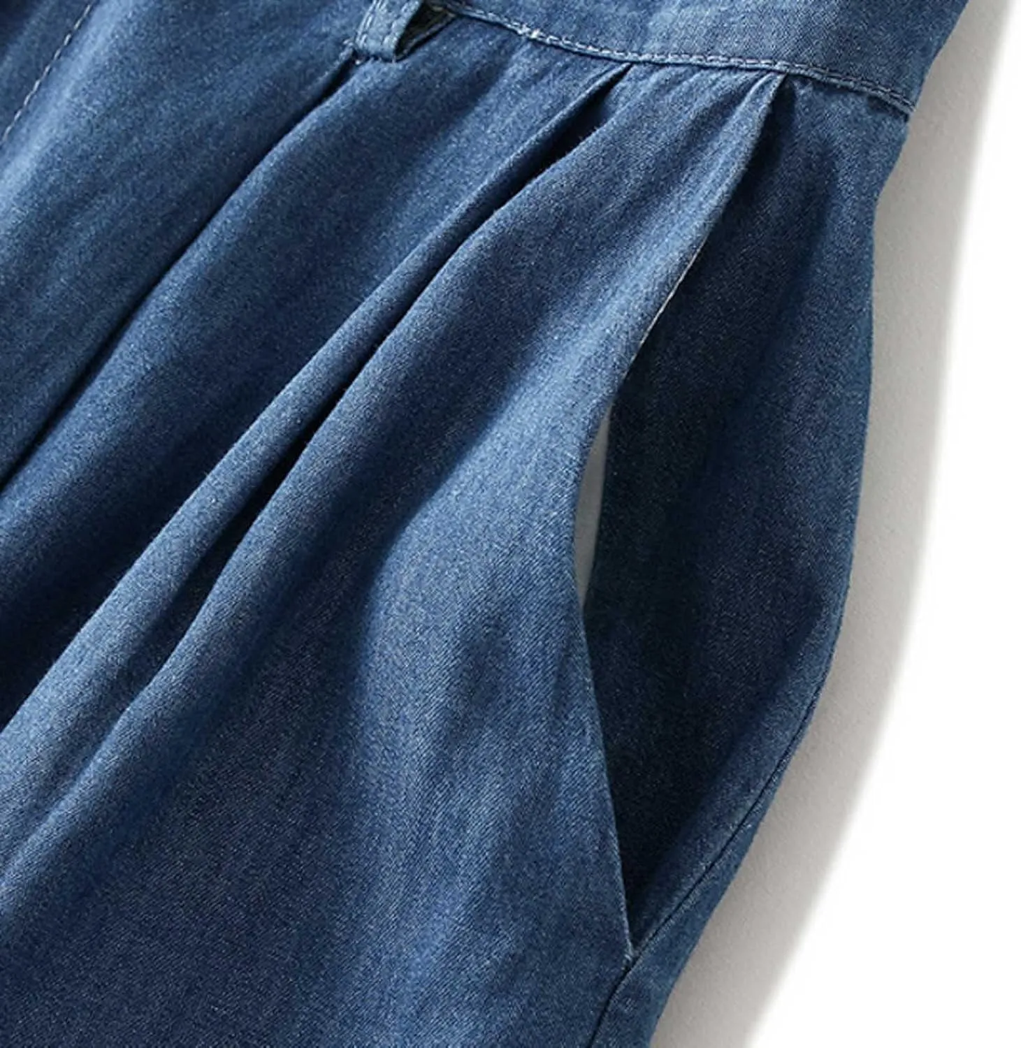 BTDECLAR Women's Pleated Long Denim Skirt High Waisted Button A-Line Summer Casual Streetwear Short Jeans Skirt with Pockets