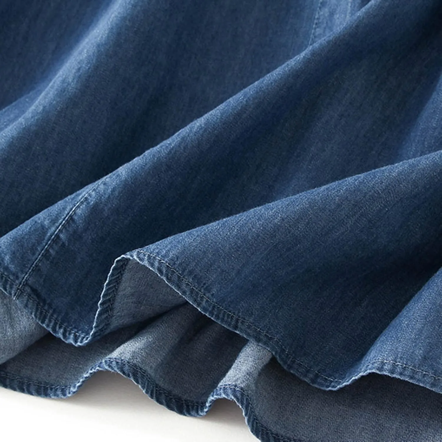 BTDECLAR Women's Pleated Long Denim Skirt High Waisted Button A-Line Summer Casual Streetwear Short Jeans Skirt with Pockets