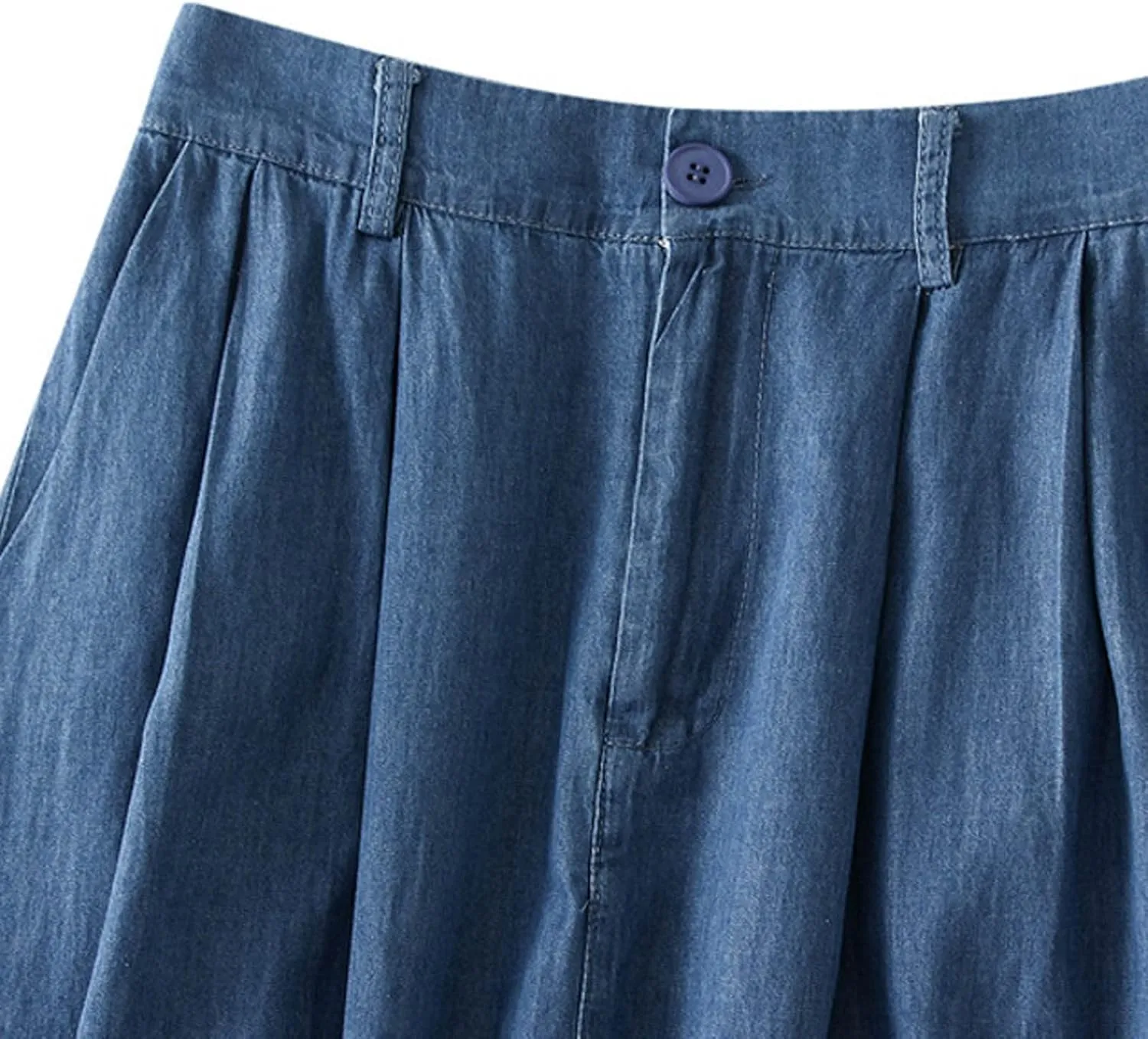 BTDECLAR Women's Pleated Long Denim Skirt High Waisted Button A-Line Summer Casual Streetwear Short Jeans Skirt with Pockets