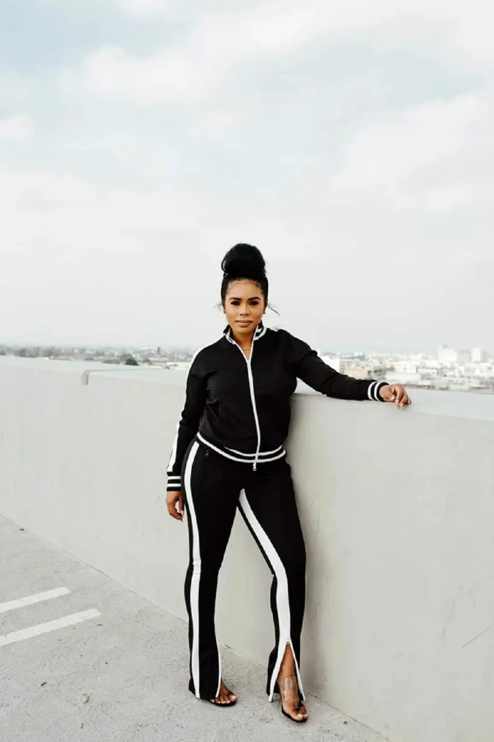 Choichic Jogging Suits for Women - Sweat Suits Set Zipper Hoodies Sweatshirt   Wide Leg Slit Pants Tracksuit Set