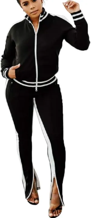 Choichic Jogging Suits for Women - Sweat Suits Set Zipper Hoodies Sweatshirt   Wide Leg Slit Pants Tracksuit Set