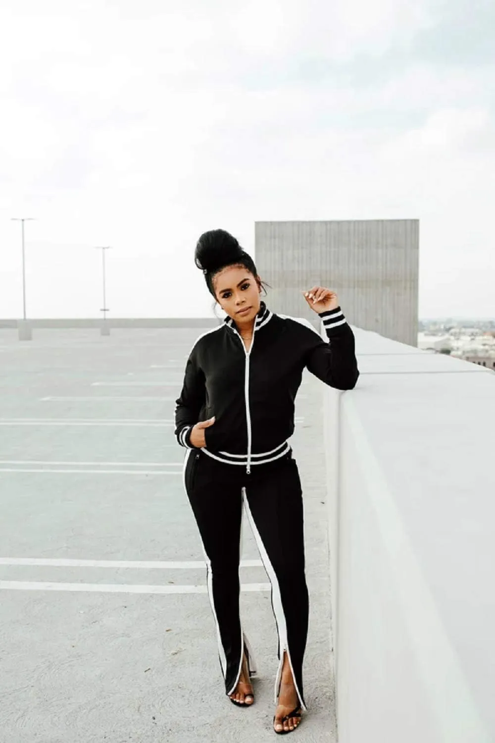Choichic Jogging Suits for Women - Sweat Suits Set Zipper Hoodies Sweatshirt   Wide Leg Slit Pants Tracksuit Set