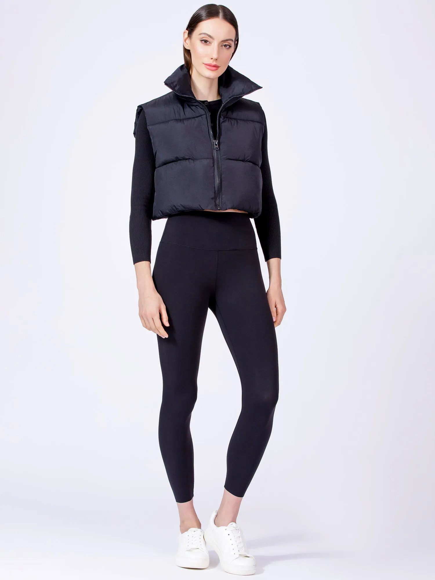 CROPPED HENLEY TEE, BLACK