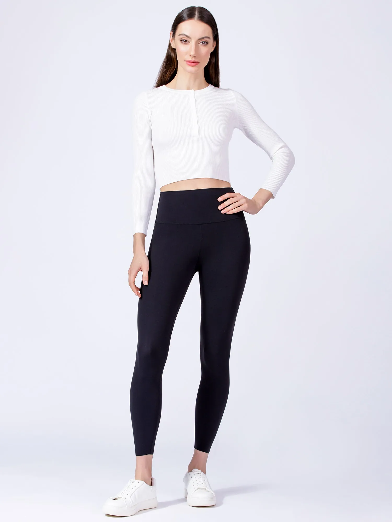 CROPPED HENLEY TEE, WHITE