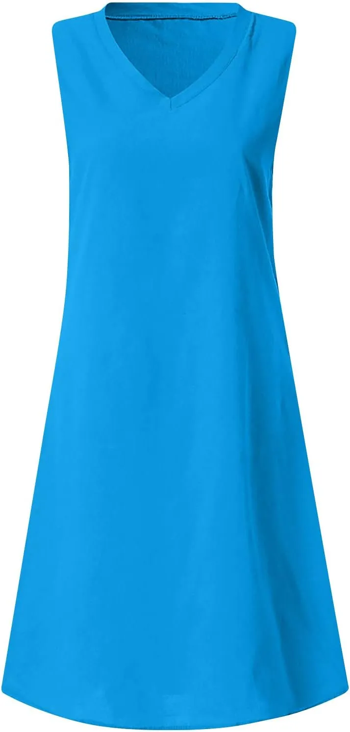 Cute Dresses for Women 2024 Cotton Sleeveless Maxi Tank Sundress Casual Loose Fit Midi Summer Dress with Plus Size