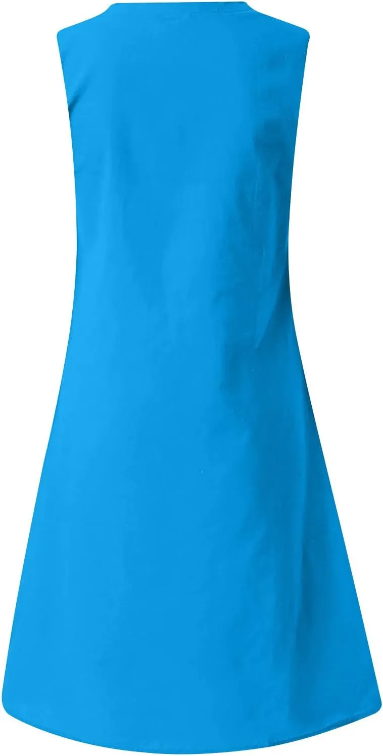 Cute Dresses for Women 2024 Cotton Sleeveless Maxi Tank Sundress Casual Loose Fit Midi Summer Dress with Plus Size