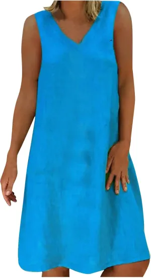 Cute Dresses for Women 2024 Cotton Sleeveless Maxi Tank Sundress Casual Loose Fit Midi Summer Dress with Plus Size