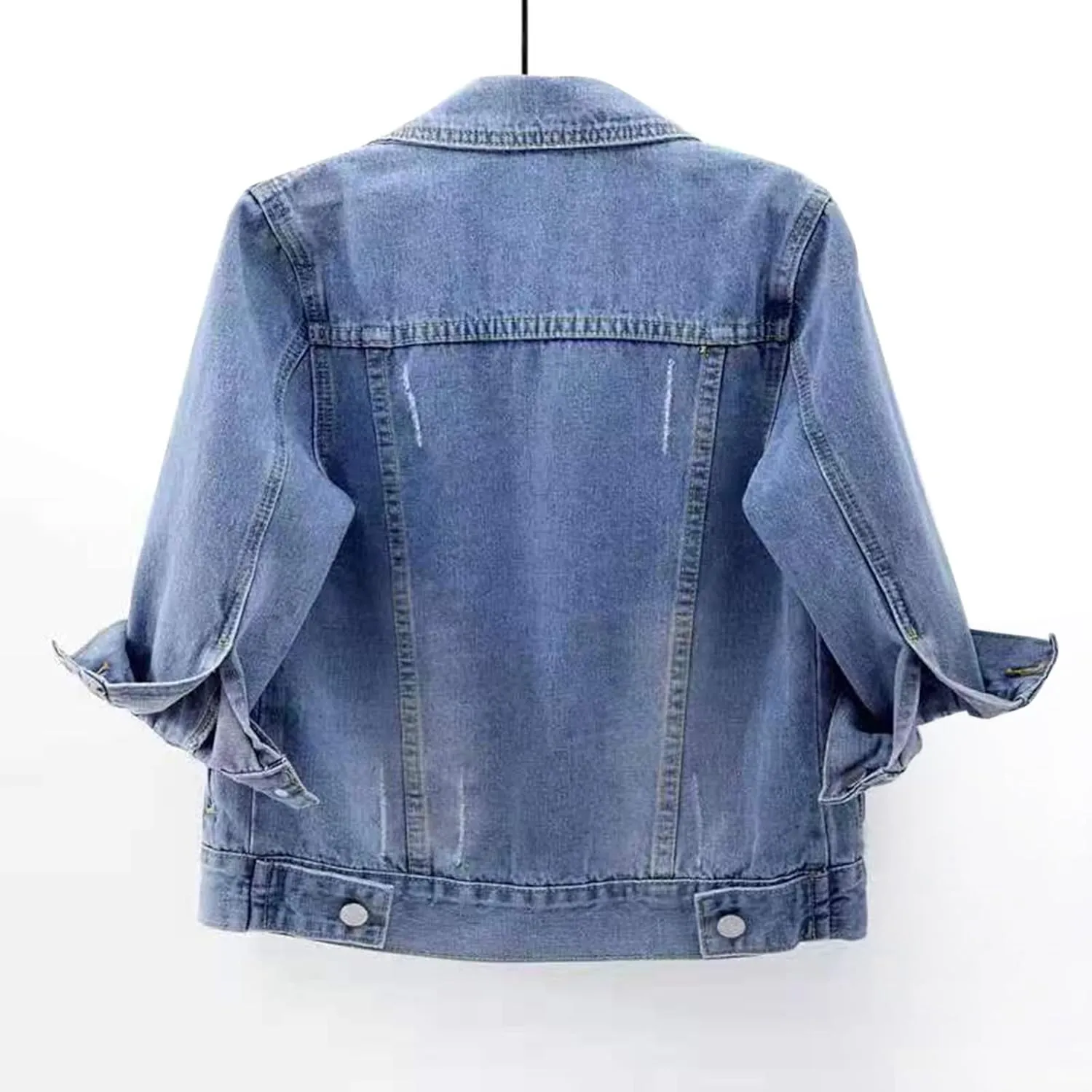 Denim Jacket for Women Trendy 2025 Plus Size Casual 3/4 Sleeve Short Jean Jacket Basic Lapel Button Down Cropped Coat