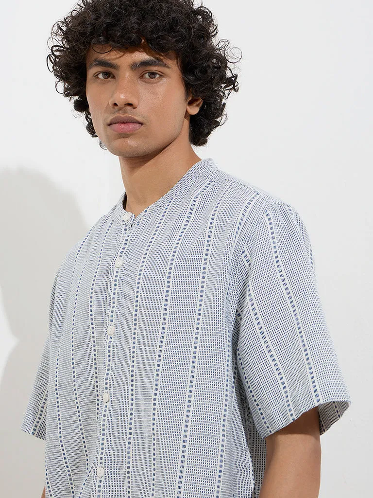ETA Blue Knit-Textured Relaxed-Fit Cotton-Blend Shirt