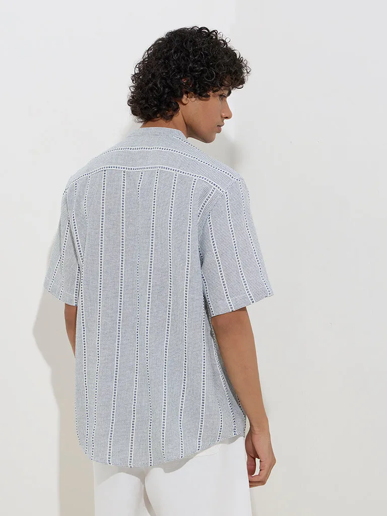 ETA Blue Knit-Textured Relaxed-Fit Cotton-Blend Shirt