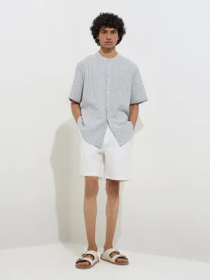ETA Blue Knit-Textured Relaxed-Fit Cotton-Blend Shirt