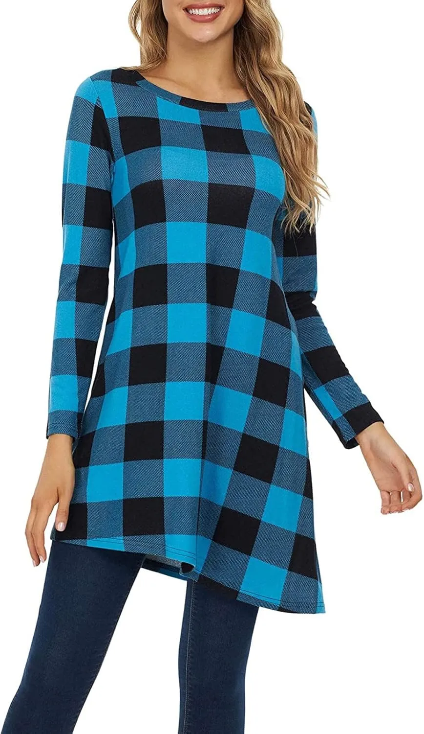 Fall Dresses for Women 2022, Women's Long Sleeve Scoop Neck Button Side t Shirt Casual Swing Loose Fit Tunic Dress