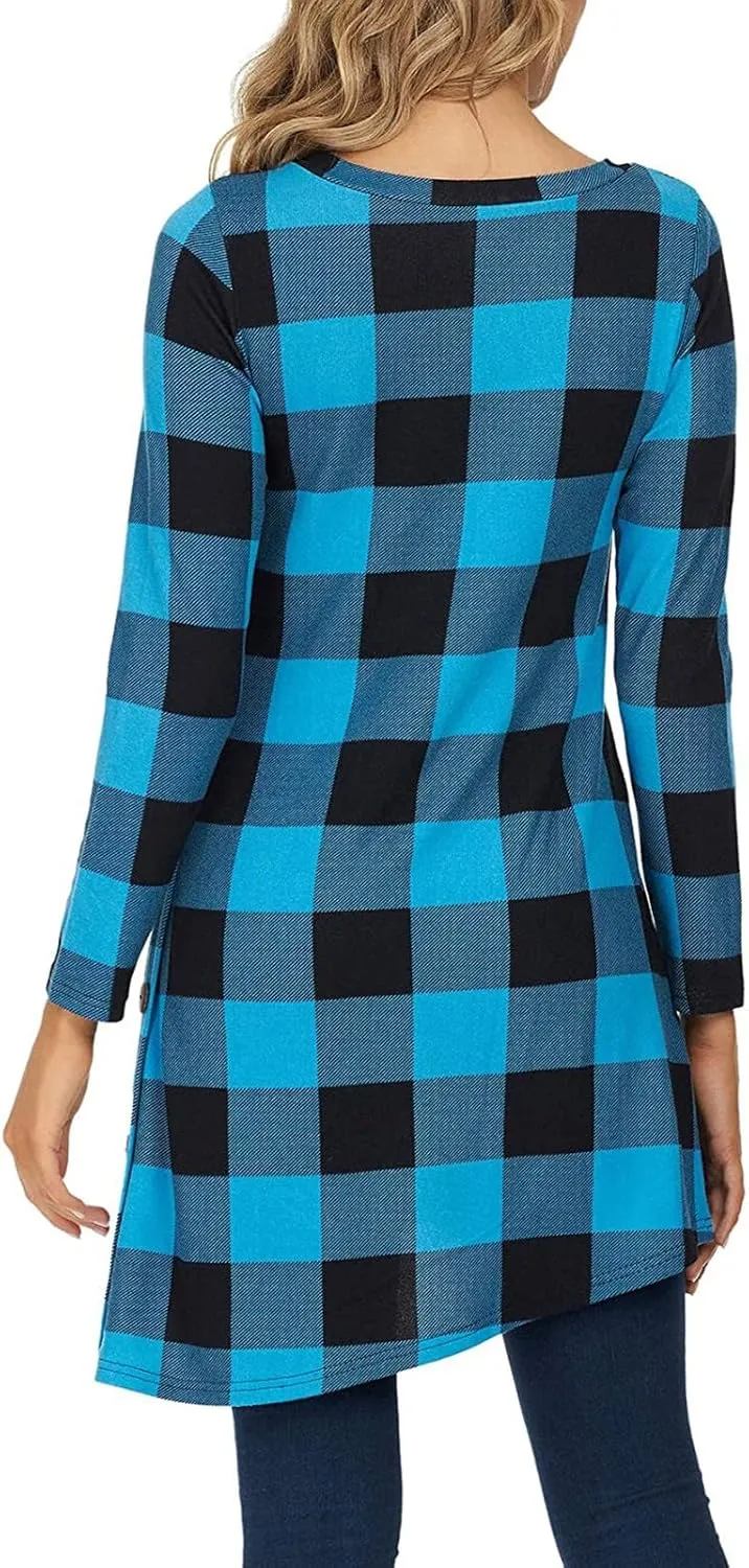 Fall Dresses for Women 2022, Women's Long Sleeve Scoop Neck Button Side t Shirt Casual Swing Loose Fit Tunic Dress