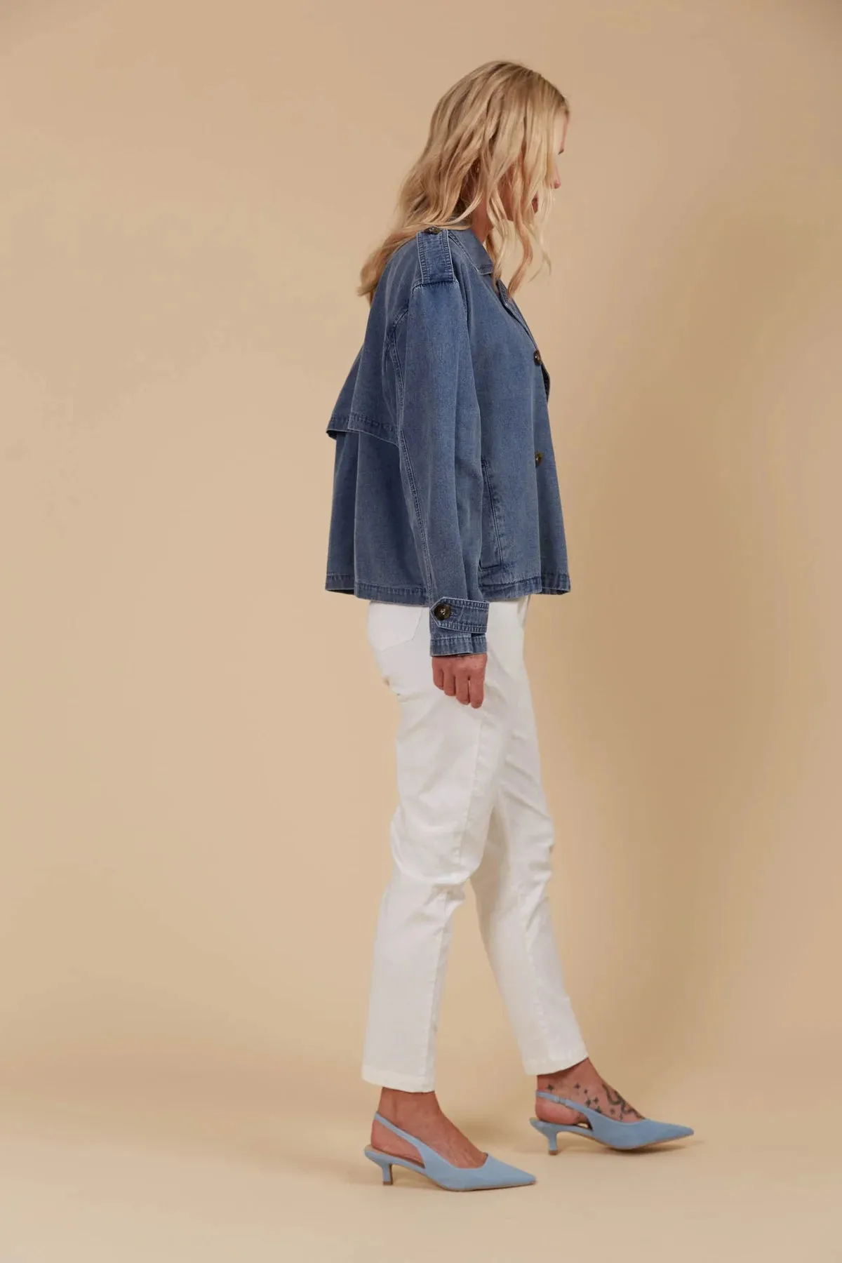 FREYA CROP TRENCH- DENIM