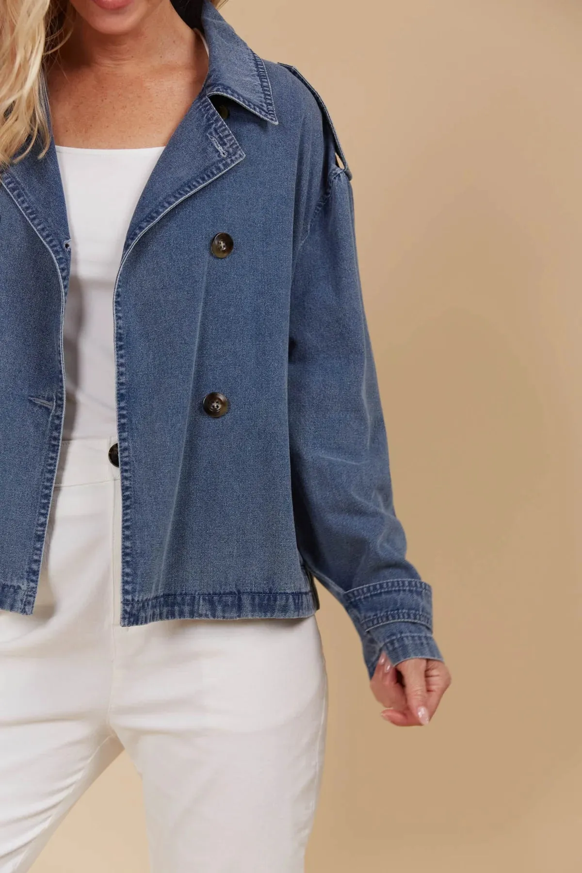 FREYA CROP TRENCH- DENIM