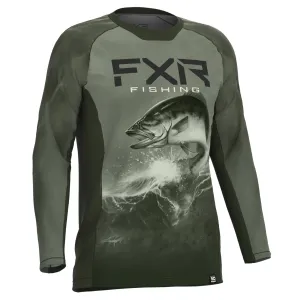 FXR  Mens Big Treble UPF Longsleeve Shirt Army Bass Lightweight Polyester DWR